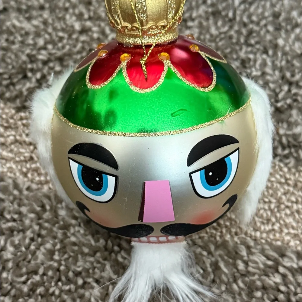 Vintage Pier 1 Round Glass Ball Nutcracker Ornaments Set of 4.